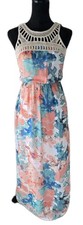 Lily Rose Womens Maxi Sundress Multi Color Floral Crochet Yoke Size Small Boho