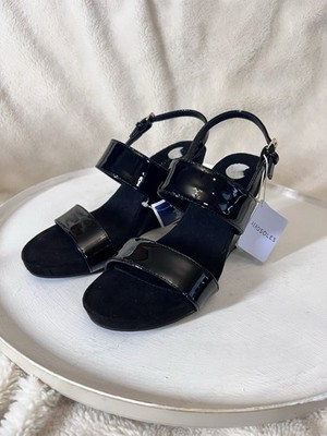 Aerosoles Petra Womens Sandals Black Patent Faux Leather Buckle 7.5 M New