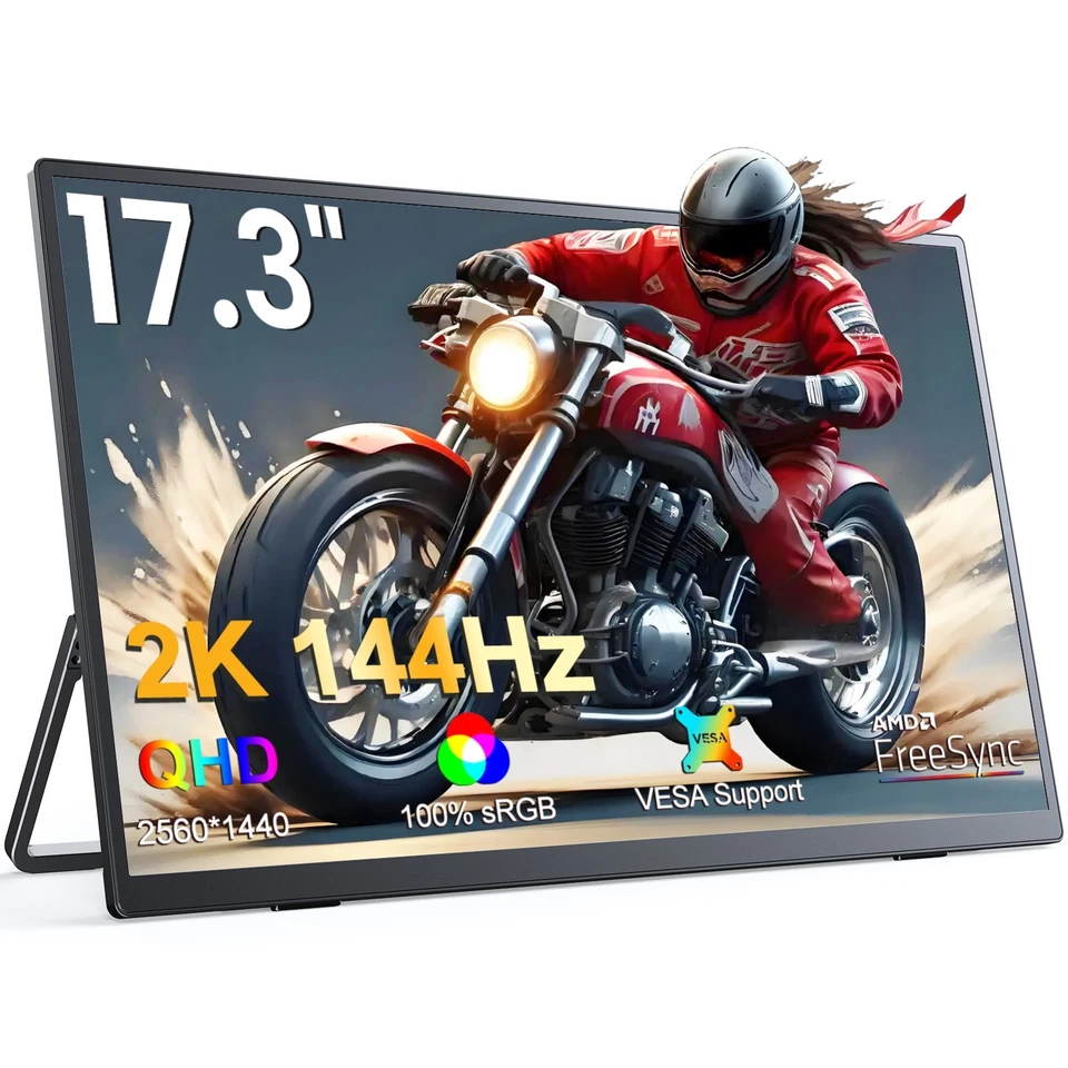UPERFECT 144Hz Gaming Bildschirm 17,3" 2560x1440 2K Tragbarer Monitor 400nits
