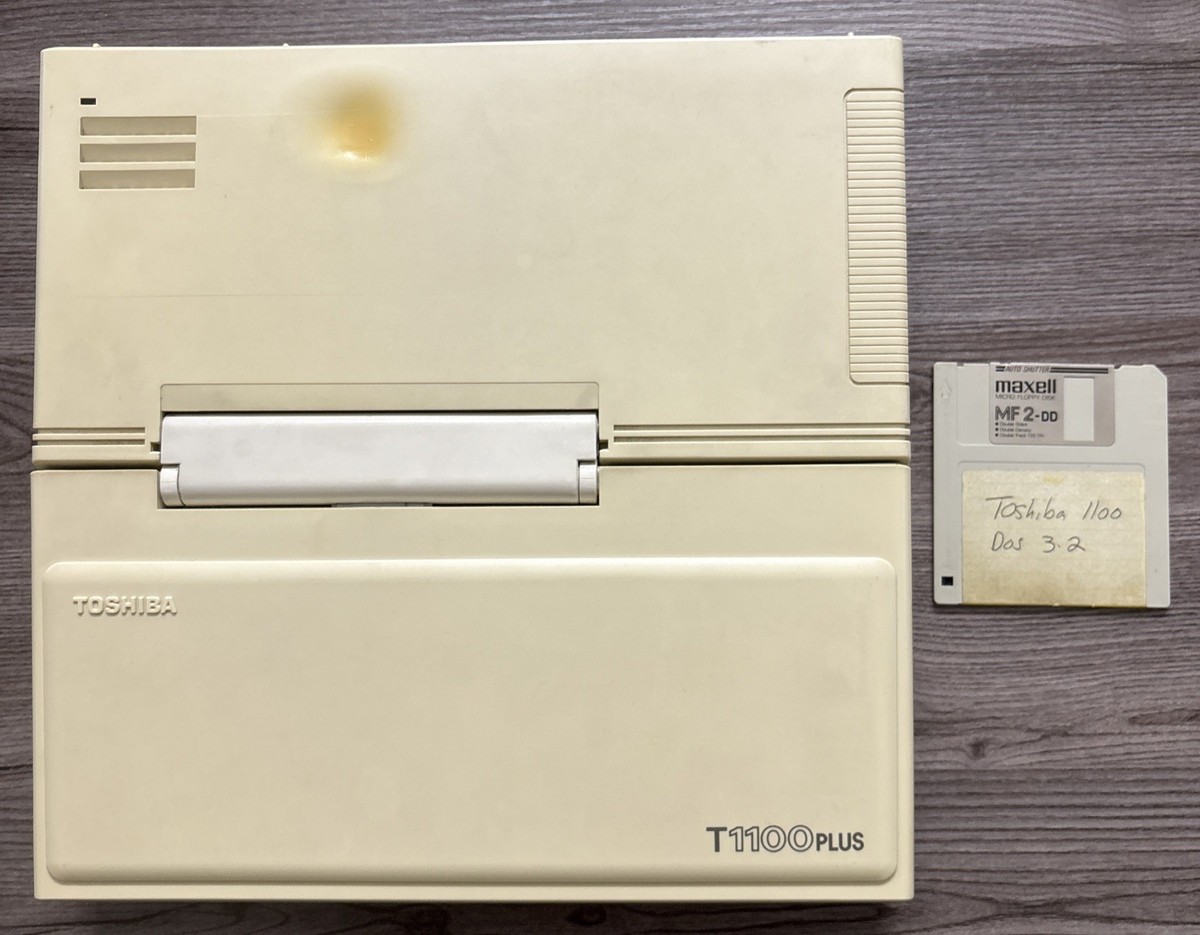 Vintage Toshiba T1100 Plus Laptop Computer with Maxell Micro