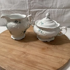 Walbrzych Fine China Blue Morning Pattern Creamer & Sugar Bowl Made In Poland