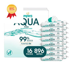 Pampers Aqua Pure Baby Wipes, 99 Water, Fragrance 56 Count Pack of 16 