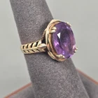Vintage Gold Vermeil Sterling Silver Ring Purple Amethyst Stone Floral Size 6.25