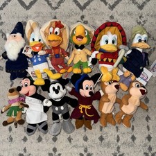 NWT Disney Store Beanie Lot Mickey Chip Dale Donald Merlin Steamboat Sorcerer 12