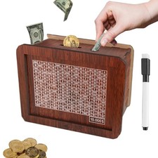 10000 Savings Challenge Box Cash Vault Wooden Money Piggy Bank Box