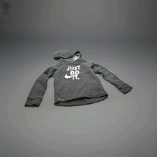 Nike Hoodie Kids Size 7/L Heathered Gray Dri-Fit Sweatshirt Just Do It