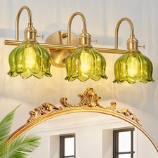 Bathroom Light Fixtures Over Mirror,3-Light Brushed Gold Vanity Lights with G...
