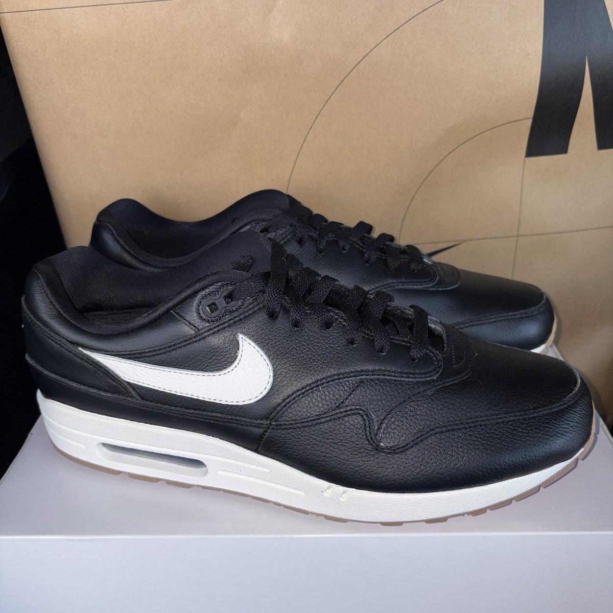 NEW Nike By You Air Max 1 Black White Gum Leather HQ3714-900 Men
