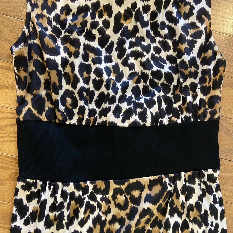 Maxi Vestido Vintage Años 60 Leopardo Cuello Simulado Columna Vestido Doble Aberturas XS Talla 11 Foto 4 de 4