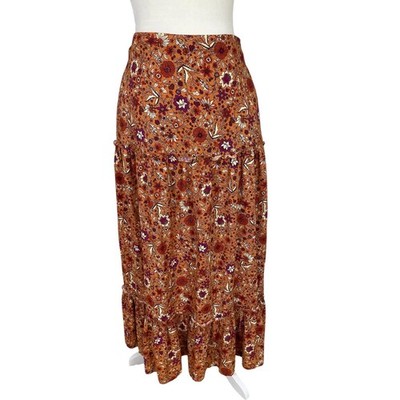 Luna Moon Cotton Blend Floral Tiered Midi Skirt M Cottage Prairie Parisian NWT