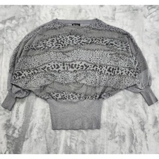 Sisters Angora Blend Short Sleeve Batwing Sweater Size M/L Gray Silver Sequins