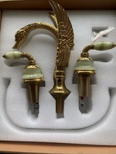 Gold 8" widespread 3 Holes lavatory swan sink faucet Deck mount Green handles