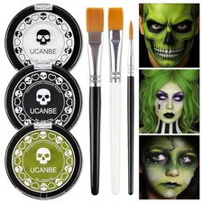White Foundation  Black Green Face Body Paint with Painting Brushes Halloween