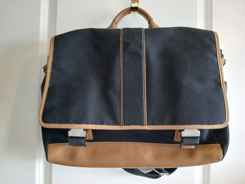 UNISEX COACH 5738 BLACK CANVAS & LEATHER MESSENGER BAG W/ TOP HANDLE & STRAP