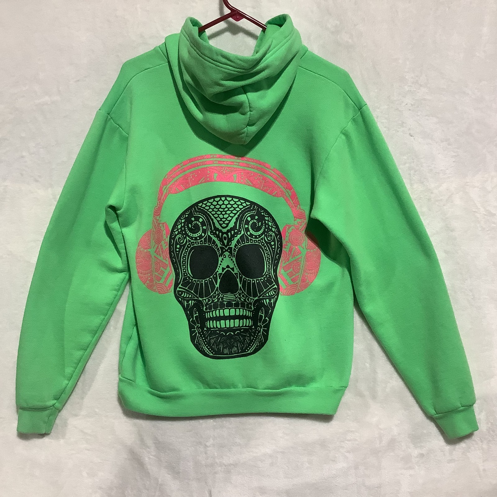 F497 American Apparel Hoodie Full Zip Sweatshirt Fleece Made in USA Green Skull