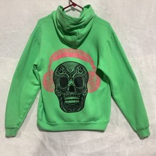 F497 American Apparel Hoodie Full Zip Sweatshirt Fleece Made in USA Green Skull