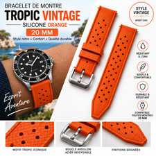 Bracelet de montre silicone Orange style tropic vintage dégagement rapide 20 MM