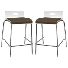 Home Square 25" Wooden Seat Counter Stool in White and Fudge - Set of 2