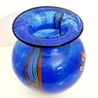 Murano Glass Vase Royal Blue with Red Stripe, Heavyweight, 7" Tall