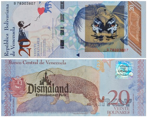 BANKSY * 20 Bolivares * Echte Banknote * Dismaland 2015 * Zertifikat * Stempel - Picture 3 of 10