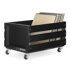Wood Record Crate with Wheels - Vinyl Album Storage Holder Box Wooden Case wi...