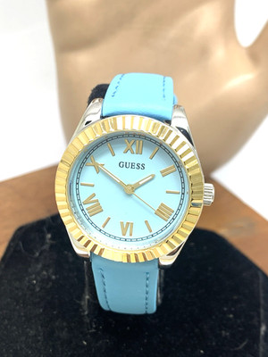 Guess Women's Watch GW0687L4 Mini Luna Quartz Blue Dial Leather Strap 30mm