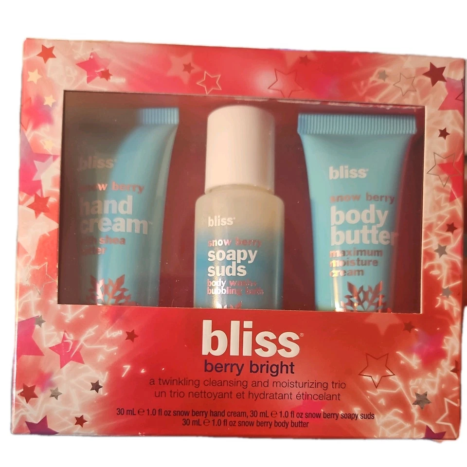 NUEVO EN CAJA BLISS BERRY BRILLANTE LIMPIEZA E HIDRATACIÓN TRÍO 1.0 OZ Juego Spa Foto 2 de 4