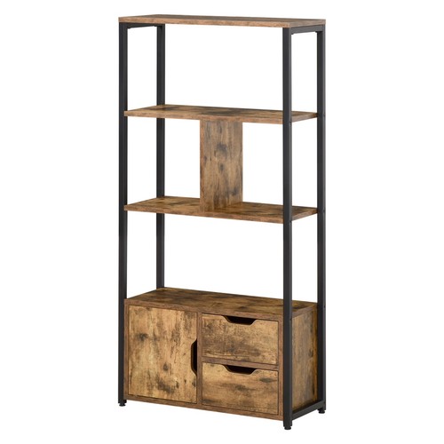 HOMCOM Libreria Stile Industriale a 3 Ripiani con Armadietto e 2 Cassetti - Foto 1 di 10