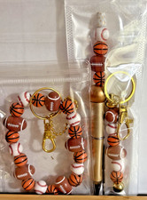 HAND MADE BEAD PEN AND BEAD KEY CHAIN  INK REFILL-  bracelet  - sports theme