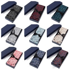 Men Paisley Necktie Pocket Square Handkerchief Cufflink Wedding Tie Set With Box
