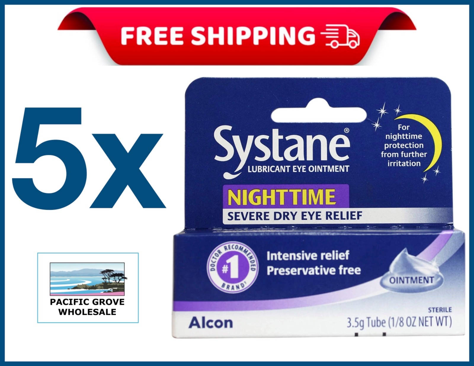 5-PACK Systane Nighttime Lubricant Eye Ointment, 3.5g (1/8 OZ) EXP 06/2027+