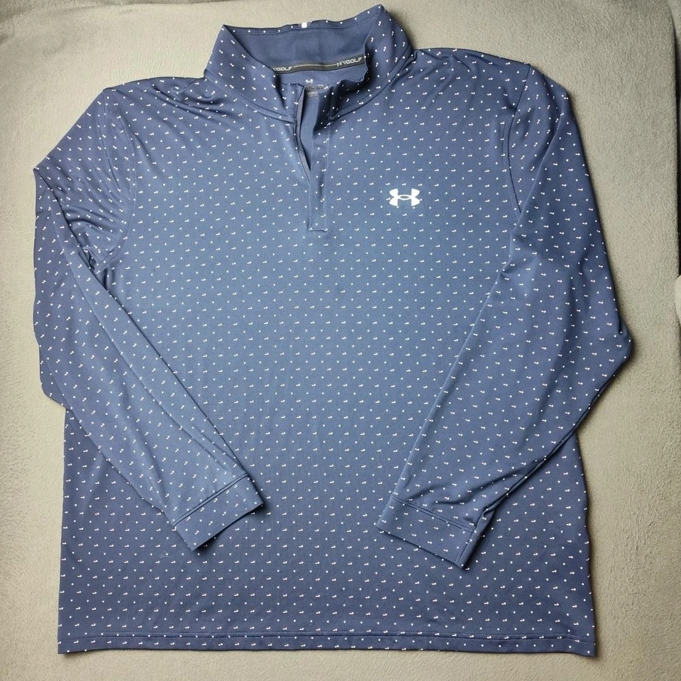Pullover Under Armour Golf Cuarto Cremallera Para Hombres 2XL Azul Marino Elastizado Micro Estampado 1377400 Foto 2 de 4