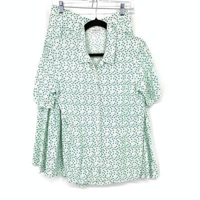 VTG Talbots 2 Piece Skirt Top Set Womens Apx Sz 6 Clover Leaf Print Green White