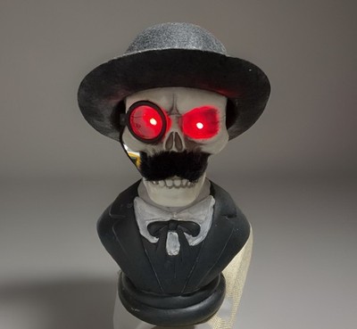 LED Red eyes Skeleton bowler hat/monocle/mustache Magic Paper Group Halloween