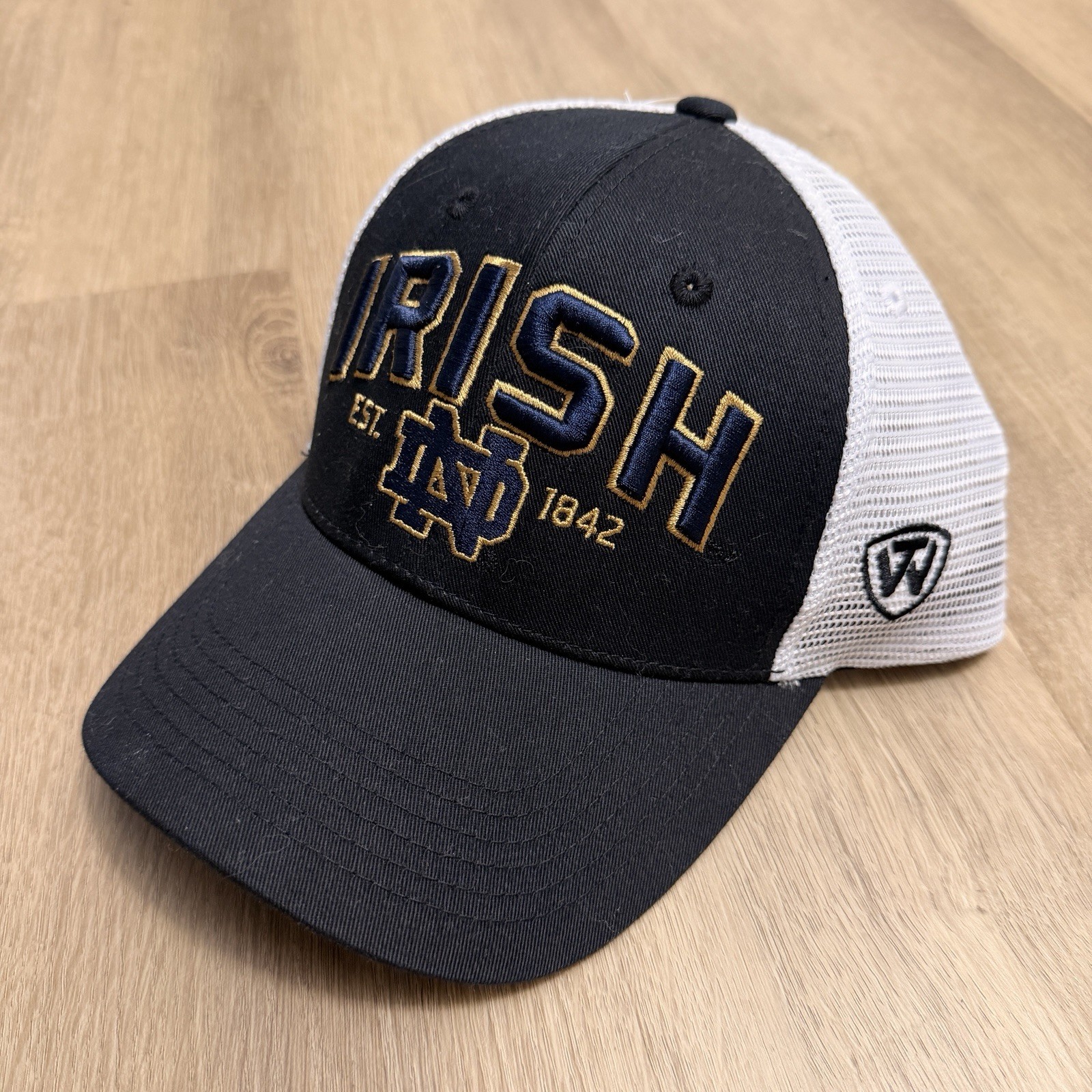 New Notre Dame Irish Top Of The World Black White Blue Gold Trucker Hat