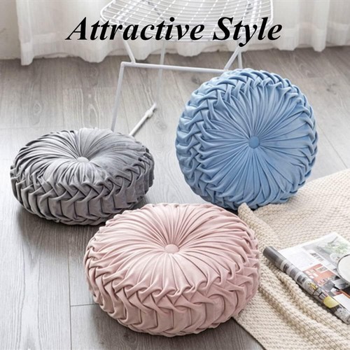Round Pumpkin Chair Seat Cushion Velvet Pleated Throw Pillow fr Home Sofa Tatami - Picture 37 of 49