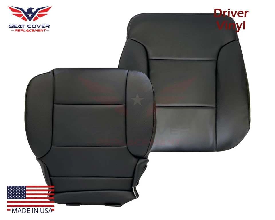 Juego completo de fundas de asiento delanteras de vinilo negro todo terreno GMC Sierra 2014-2019 Foto 2 de 4