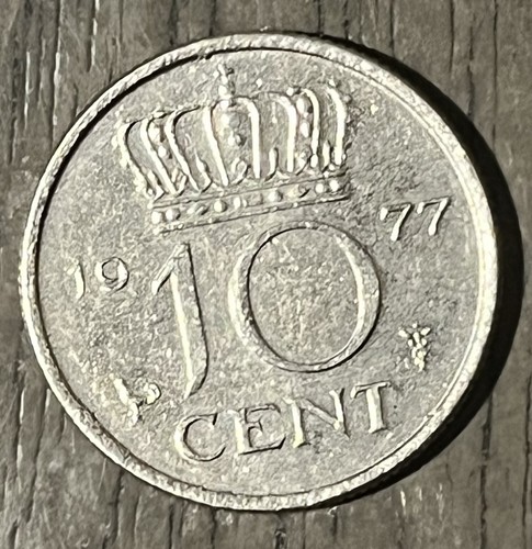 1977 Netherlands 10 Cent Coin KM#182 Queen Juliana - Picture 2 of 2
