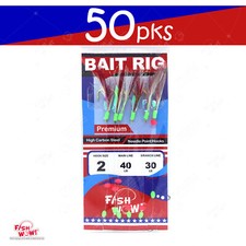 50pks Size 2 Premium Sabiki Fishing Piscatore Red White Feather Bait Rig FishWOW