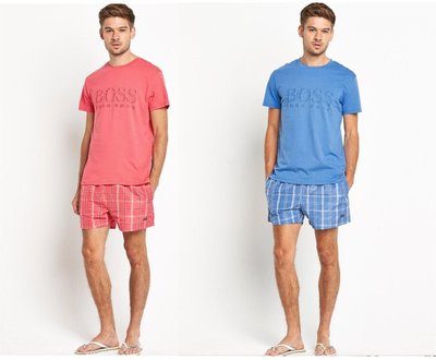 Neu HUGO BOSS CHECK BADESHORTS für Herren in blau oder rot ALLE GRÖSSEN S - XXL SCHNELLTROCKNEN