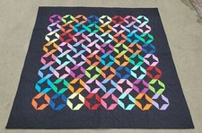 NEW Black-9-Patch Rainbow Stars Colorful Patchwork Quilt Lap/Throw 60x60 Vibrant