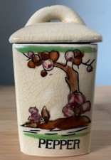 Vintage Japanese Crackle Glaze Pottery Pepper Canister/Jar