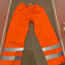 High Vis Trousers waterproof L orange safety reflective adjustable ankle 