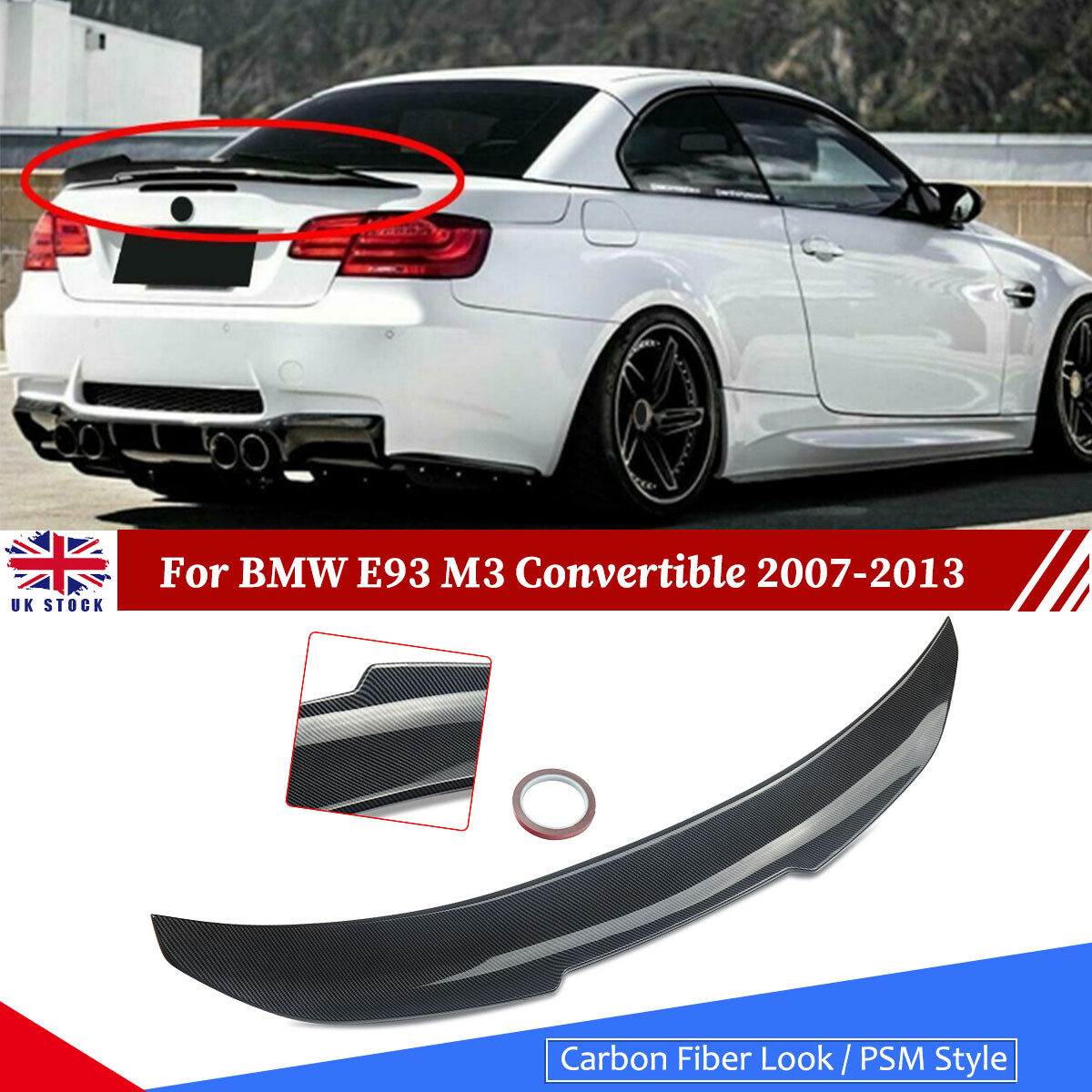 FOR BMW 3 SERIES E93 M3 CONVERTIBLE PSM STYLE Carbon Look TRUNK BOOT SPOILER LIP