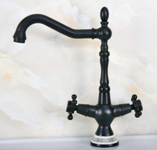 Black Oil Rubbed Brass Kitchen Faucet Swivel Dual Handles Sink Mixer Tap fnf647