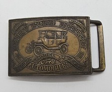Vintage Henry Ford Detroit Automobiles Record Year Model T Brass Belt Buckle
