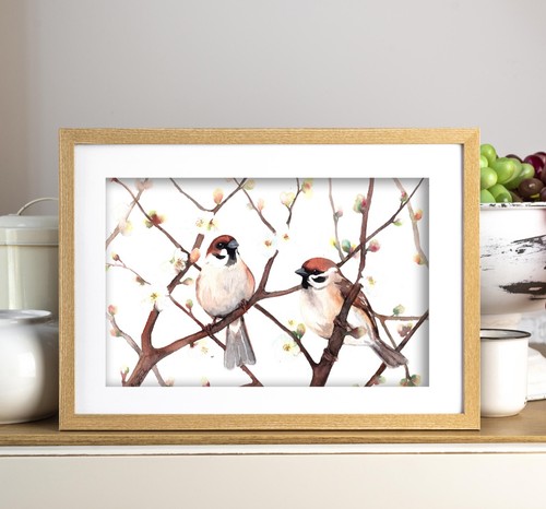 Sparrows Original watercolor painting art 8"х11" art by Anne Gorywine - Picture 3 of 7