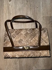 Vintage Handbag Silkworm Purse Bag Brown Structured Turn lock Leather Strap Rare