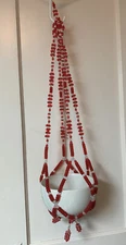 Vintage Plastic Bead Plant Hanger Red/Clear 32”