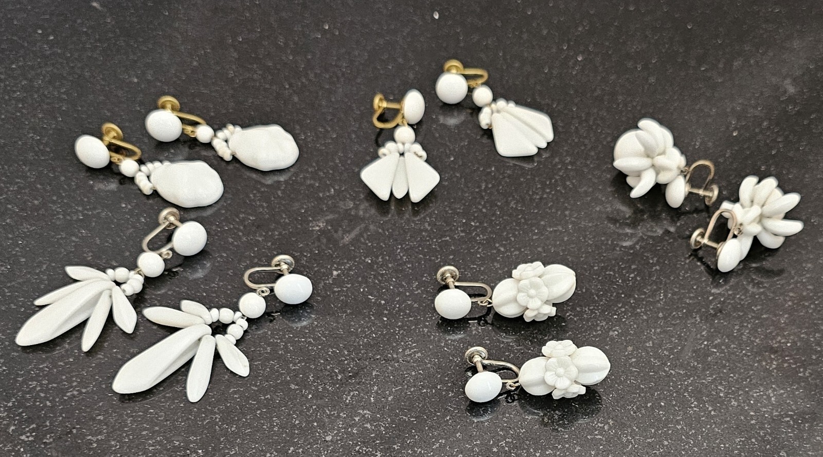 5 PAIR - Vintage W. Germany Milk Glass Screwback Earrings MCM